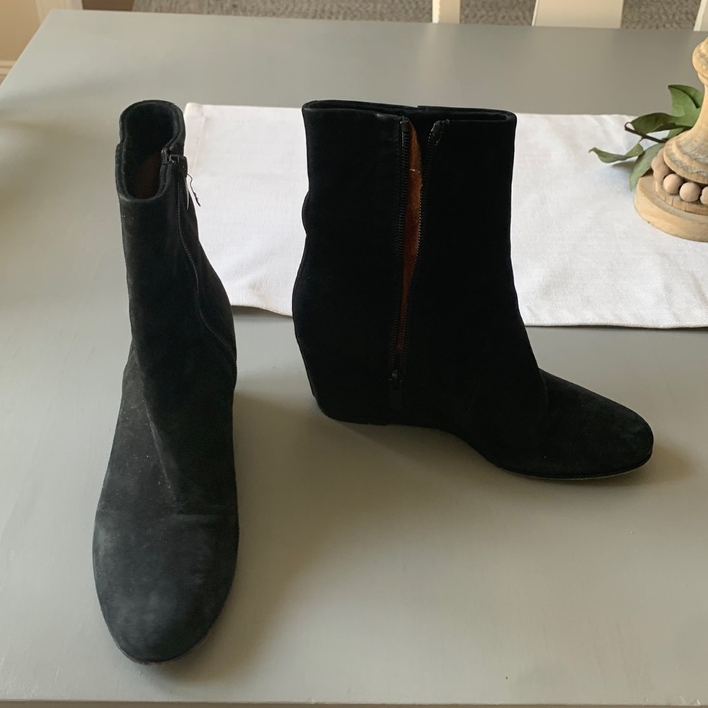 Vince black suede wedge bootie